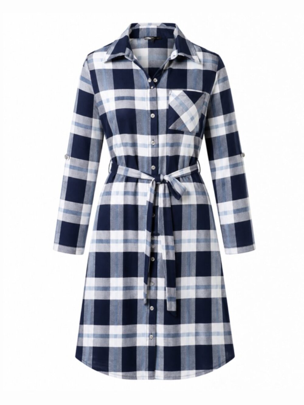 NWT Adrienne Vittadini Women's Large Full Button-Up Blue Plaid Plush Fleece Robe